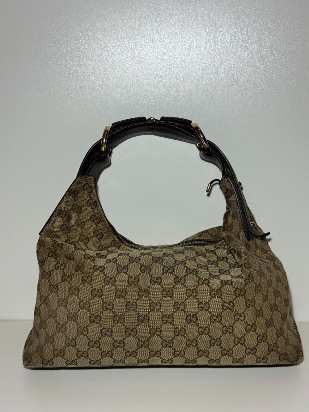 GUCCI VINTAGE GG CANVAS HORSEBIT HOBO BAG